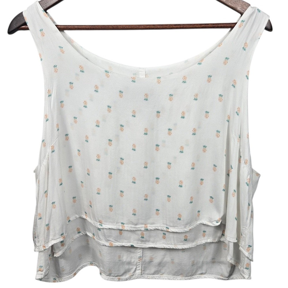 Rails White Pineapple Print Tiered Sleeveless Tank Top Womens Size Medium Flaw‎
